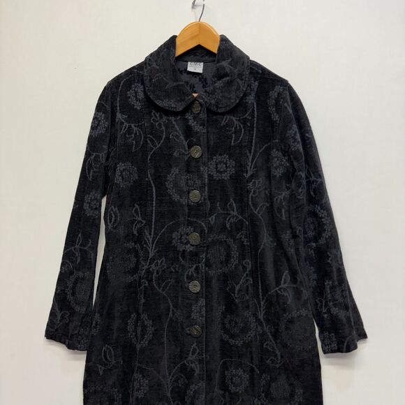 Vintage CMC Tapestry Black Floral Embroidered Coat Jacket Small Artsy C067 -14 - Picture 11 of 16